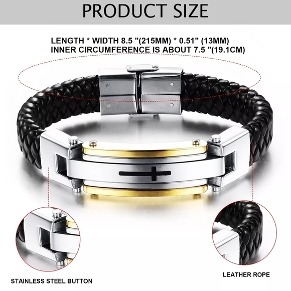 Black and Silver Bracelet with Gold Accent - Picture 4 of 5